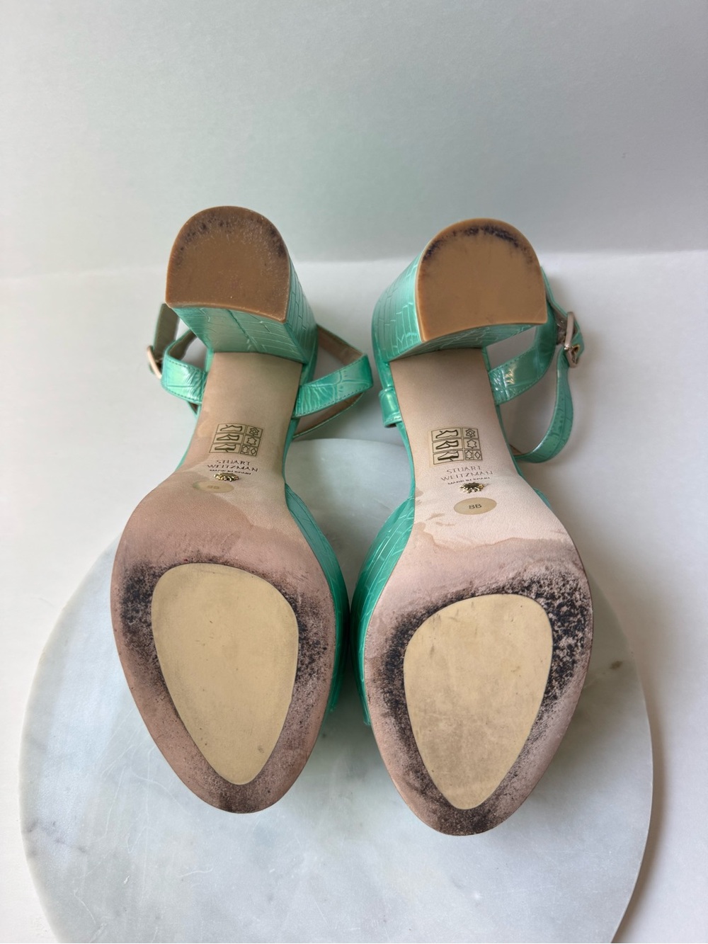 Stuart Weitzman Aqua Croc-Embossed Platform Sandals - Picture 11 of 16